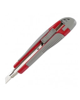 Нож канцелярский, ширина лезвия 9 мм, металлические направляющие, резиновые вставки, автофиксатор, T