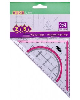 Угольник 2 в 1, 140 мм, 90°/45°, с розовой полоской, блистер, Kids Line