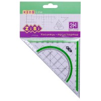 Косинець 2 в 1, 140 мм, 90° / 45°, з салатовою смужкою, блістер, Kids Line