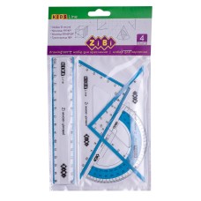 Набір: лінійка 15 см, 2 косинця, транспортир, з блакитною смужкою, ТМ ZiBi