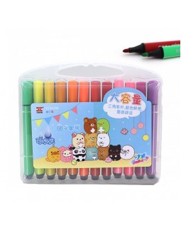 Фломастеры, 24 цвета, треугольные, пластиковый чемодан с ручкой
