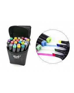 Набір скетч маркерів, 24 кольори, двосторонні, в чохлі, ТМ Leader