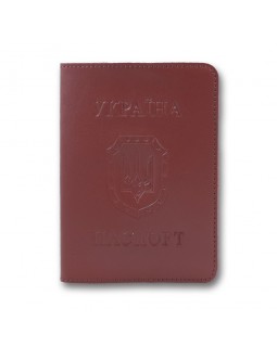 Обкладинка на паспорт, 100х135 мм, тиснення, заокруглені кути, бордова, екошкіра, ТМ Brisk