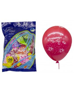 Кульки повітряні «Happy birthday» 30,5 см різнокольорові, 100 штук в упаковці, ТМ Leader