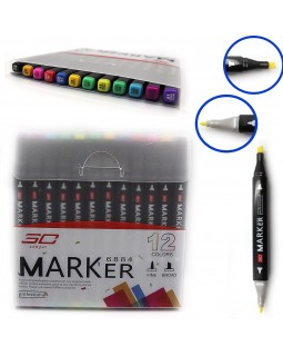 Набор скетч маркеров «SC Professional», 12 цветов, скошенный, круглый наконечник, 1х1х14,5 см.